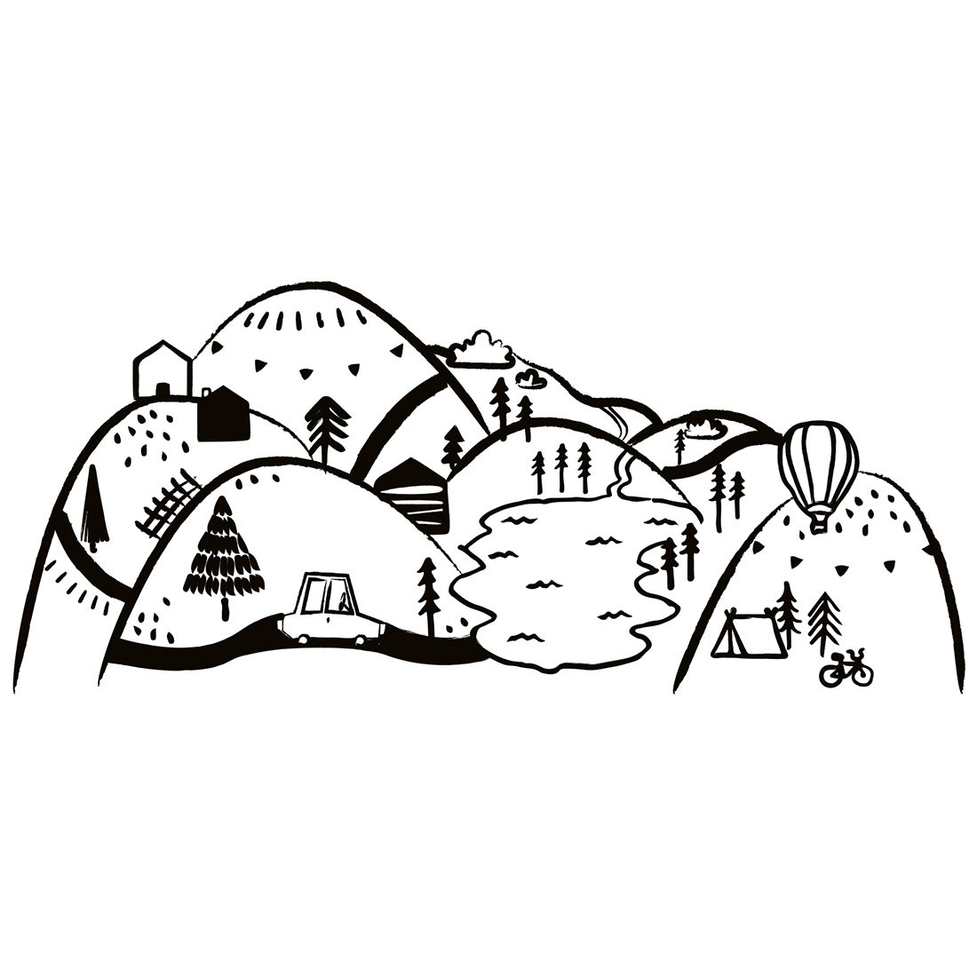 Wandaufkleber Berge schwarz