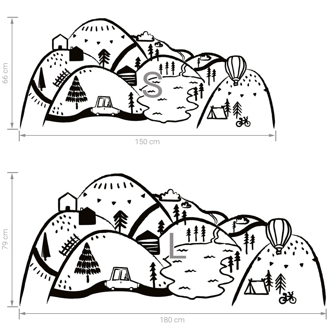 Wandaufkleber Berge schwarz