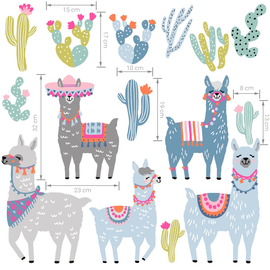 Wandaufkleber Llamas pastellfarben