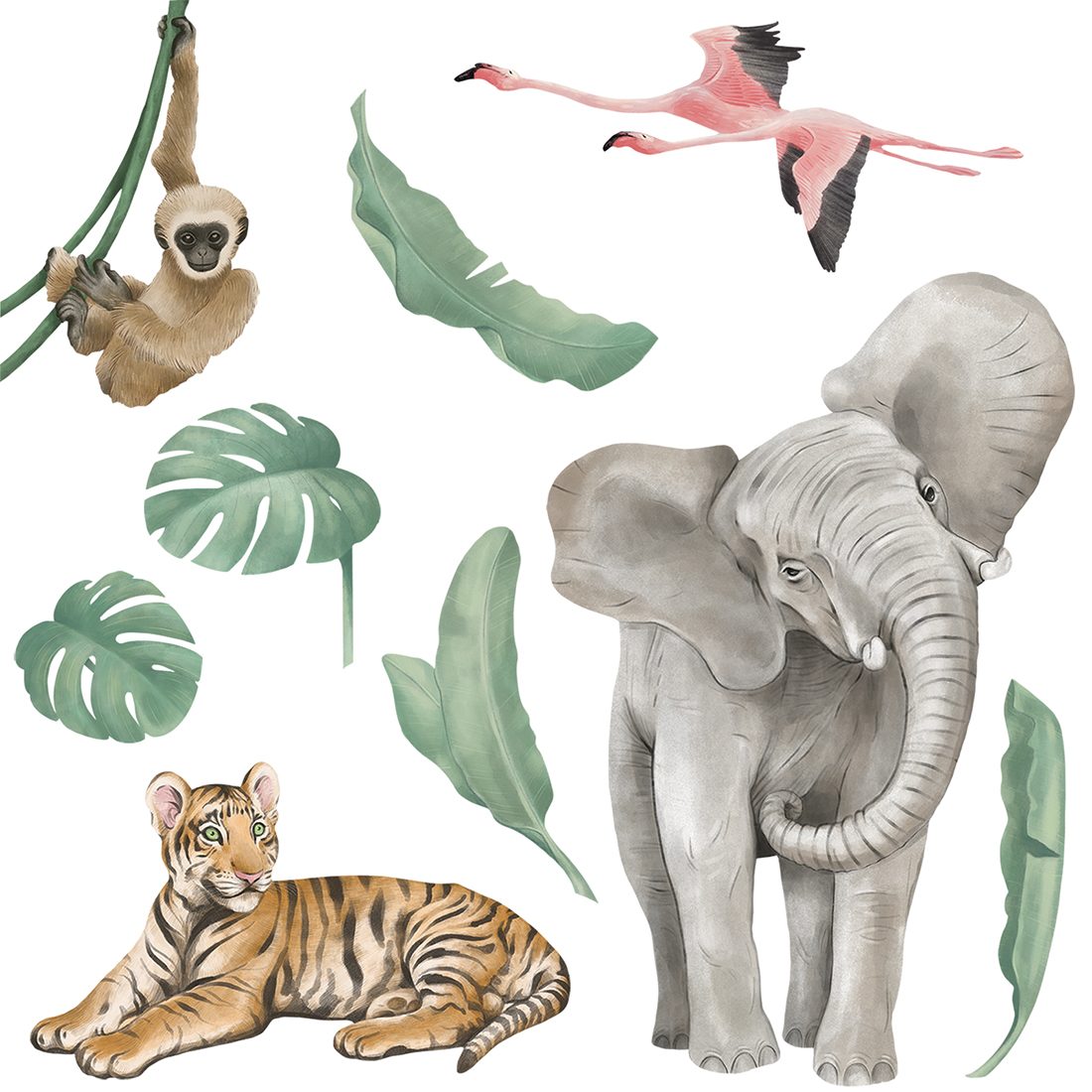 Wandaufkleber Safari Tiere Elefant und Affe