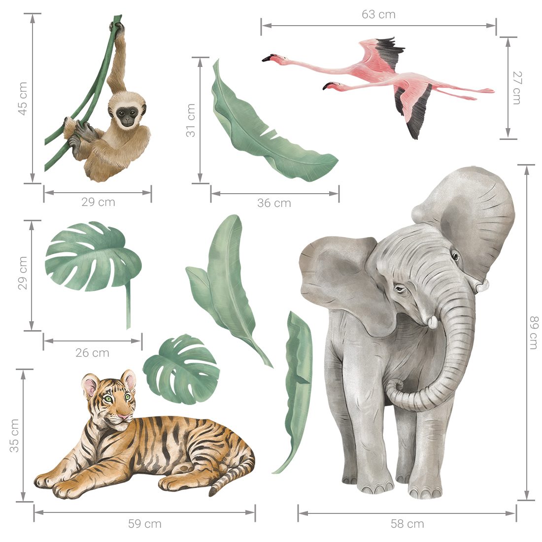 Wandaufkleber Safari Tiere Elefant und Affe