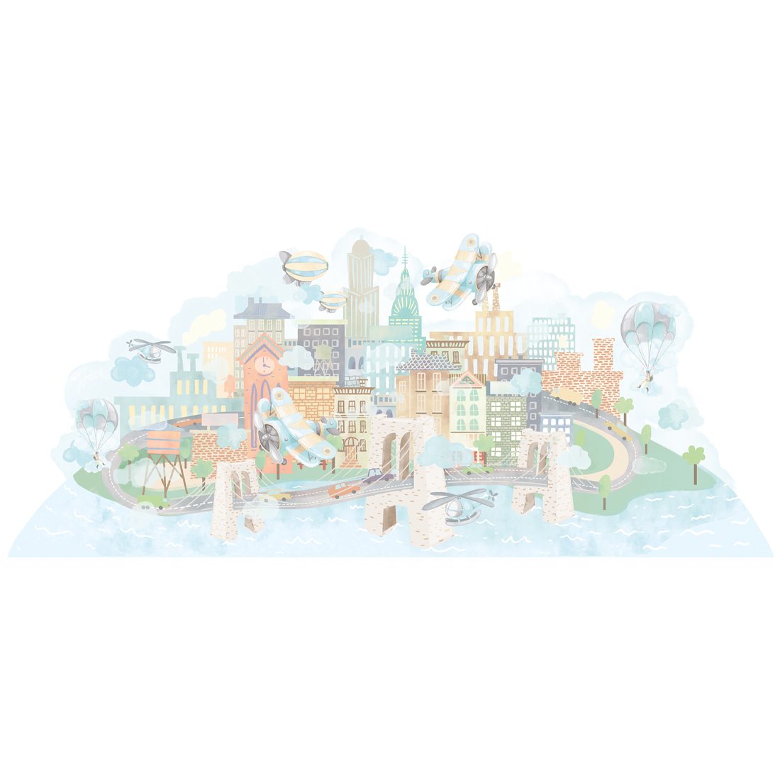 Wall stickers Meadow aeroplane city