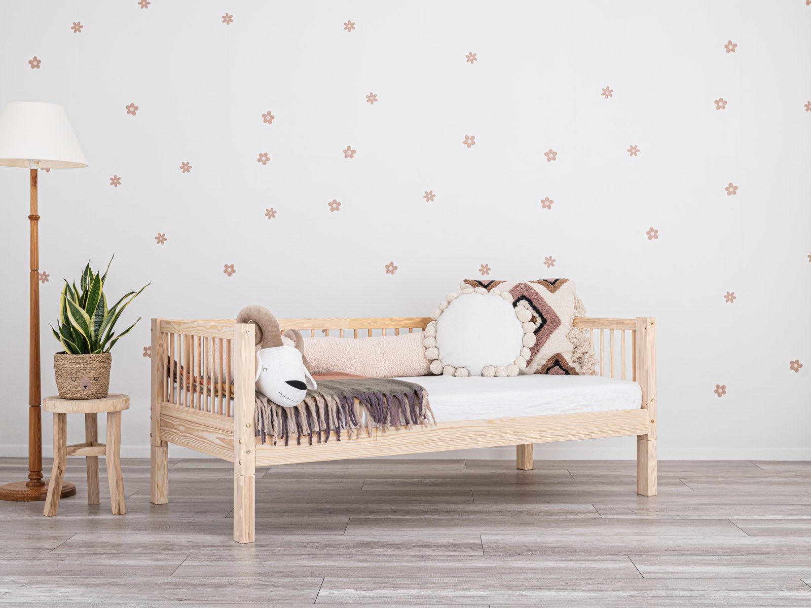 Toddler Bed, Kids bed - Moon 2-in-1, Rail design: Round, Height of legs: 20 cm